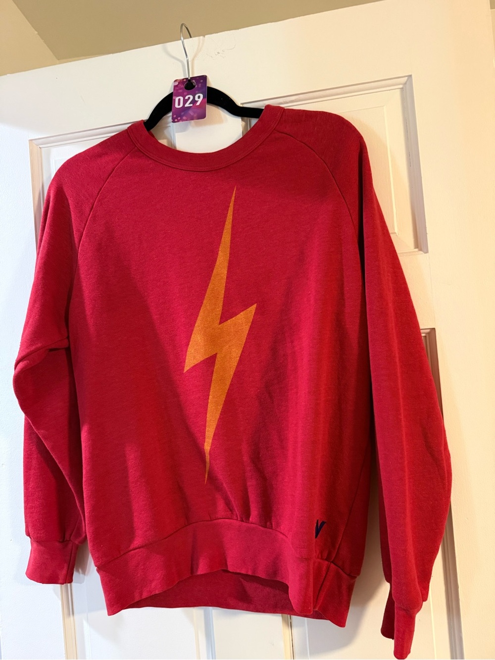 Aviator Nation Red Sweatshirt with Yellow Lightning Bolt